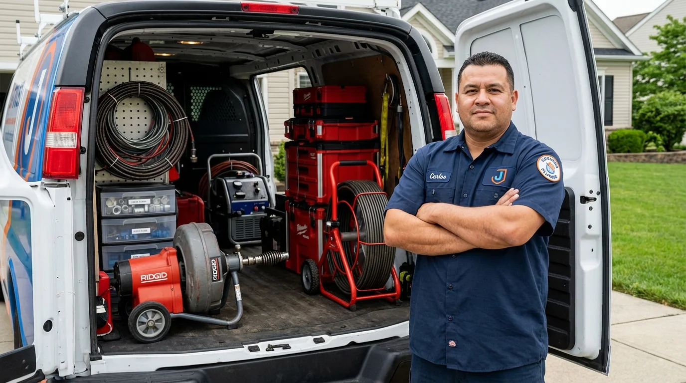 Professional drain cleaning equipment and Johns Plumbing LLC plumber in Newton
