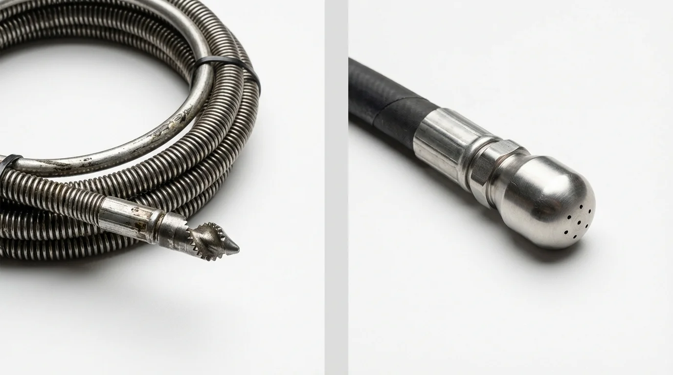 Drain snake cable and hydro jetting nozzle used for drain cleaning in Newton, IA